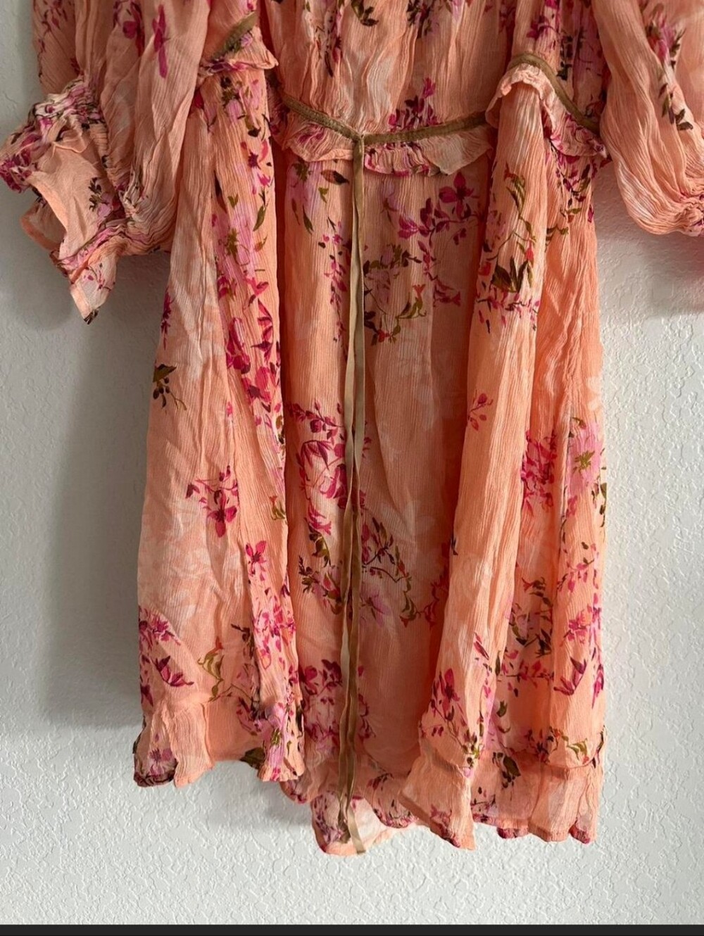Free People Peach Floral Ruffled Babydoll Dress - Picture 4 of 7